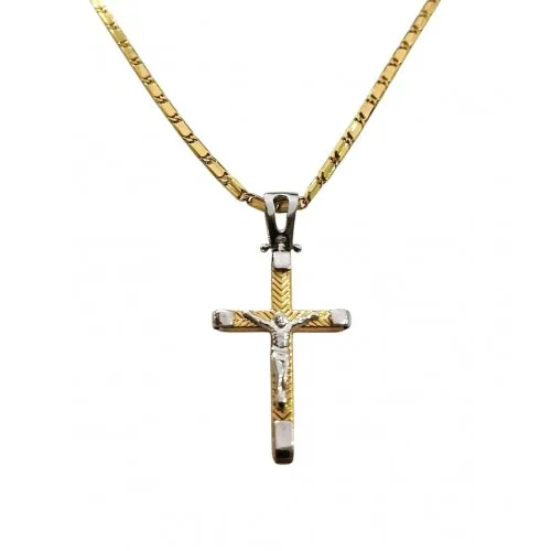 COLLANA ORO GIALLO 18 KT CON CROCIFISSO IN ORO BICOLORE