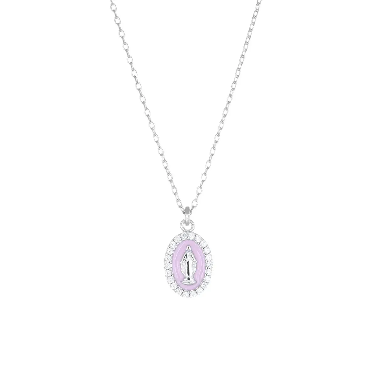 Collana Rodiata mini Medaglia Miracolosa smaltata Rosa Perla - CLMISMBRO