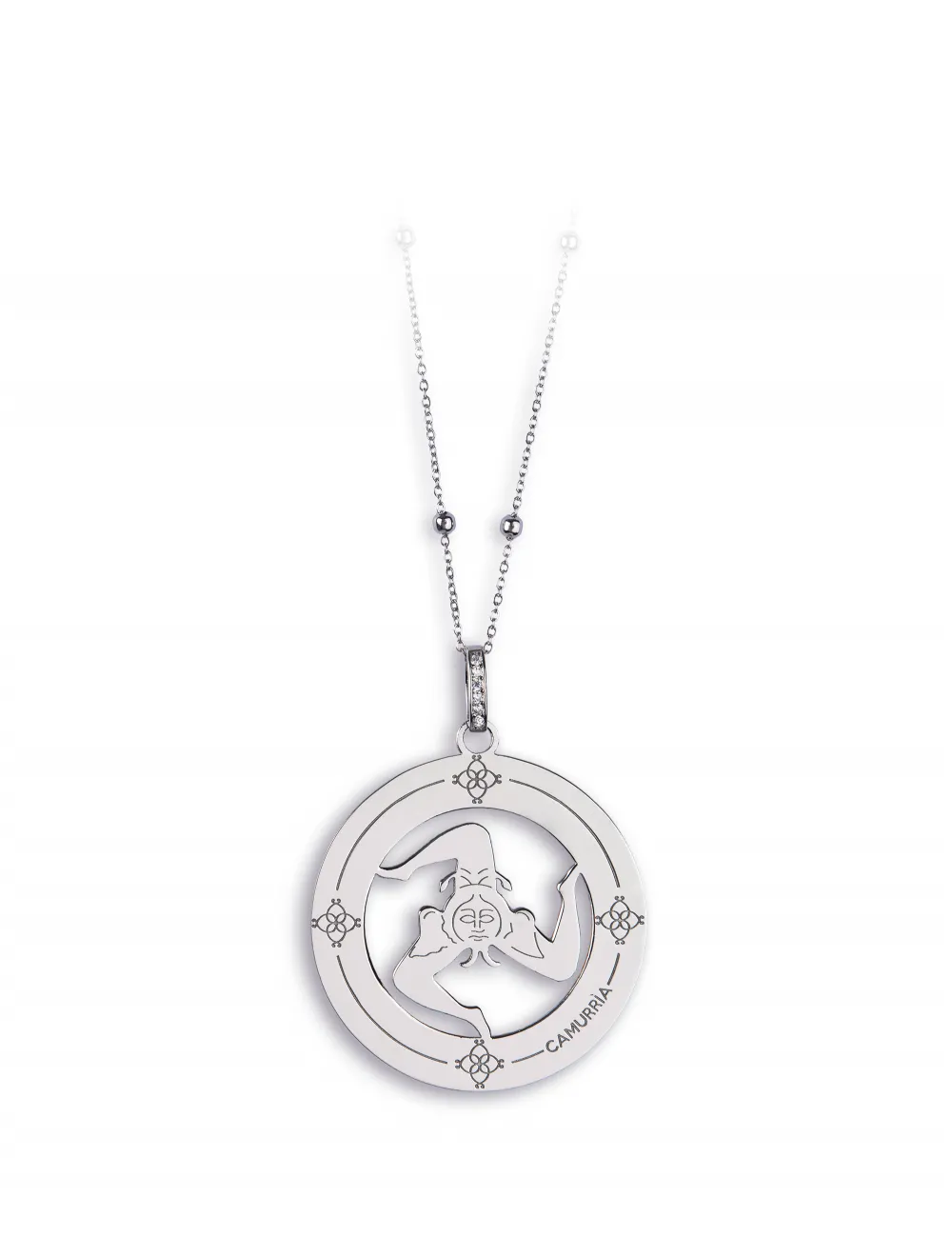COLLANA CAMURRÌA A TRADIZIONE A TRINACRIA IN ACCIAIO CIONDOLO TRINACRIA - CJ.CL02T.1B