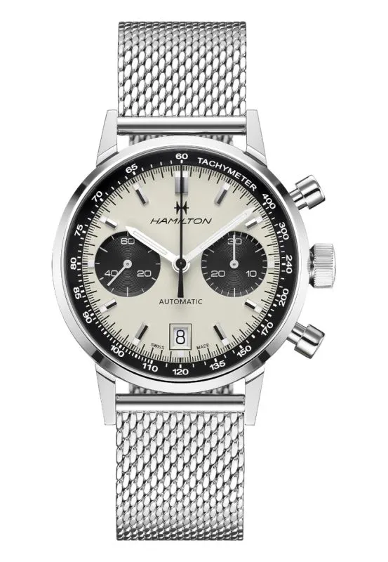 Hamilton Intra-Matic 68 Auto Chrono / orologio uomo / quadrante panda beige / cassa e bracciale acciaio