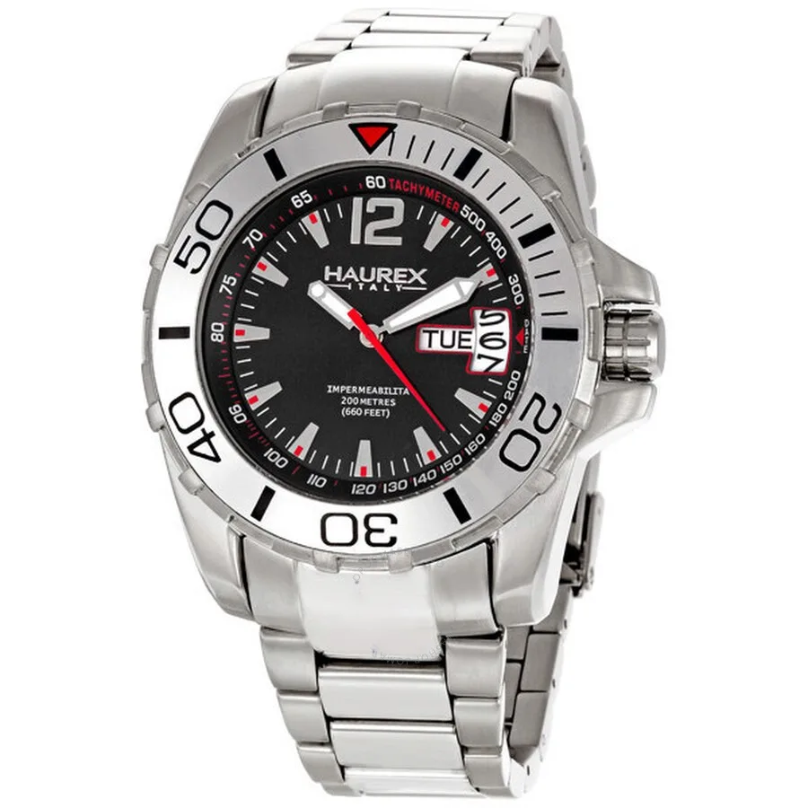 Haurex Italy Caimano Black Dial Watch #7A354UNR- Orologio da uomo