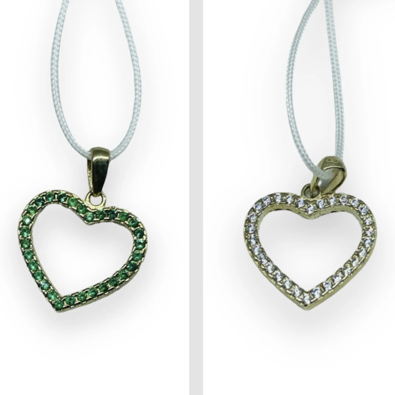 Ciondolo donna con cuore di zirconi bianco e verde in Oro Giallo 375 9KT (double face)