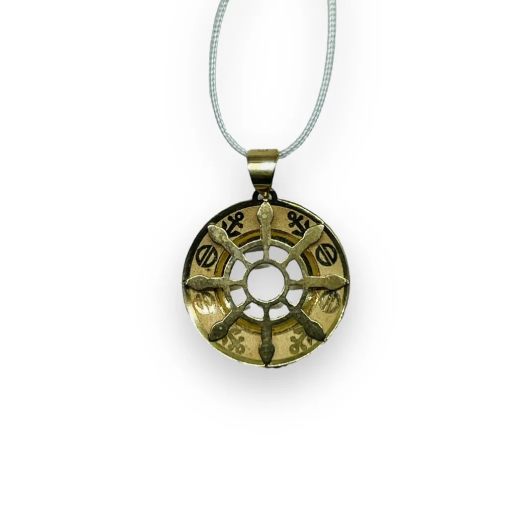 Ciondolo circolare con rosa dei venti e timone in Oro Giallo 375 9KT