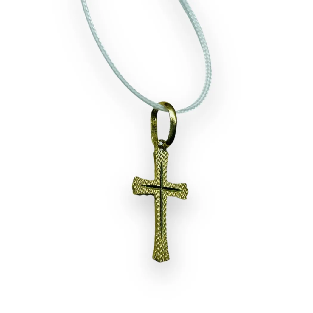 Ciondolo croce lavorata con incisione interna della croce Oro Giallo 375 9KT