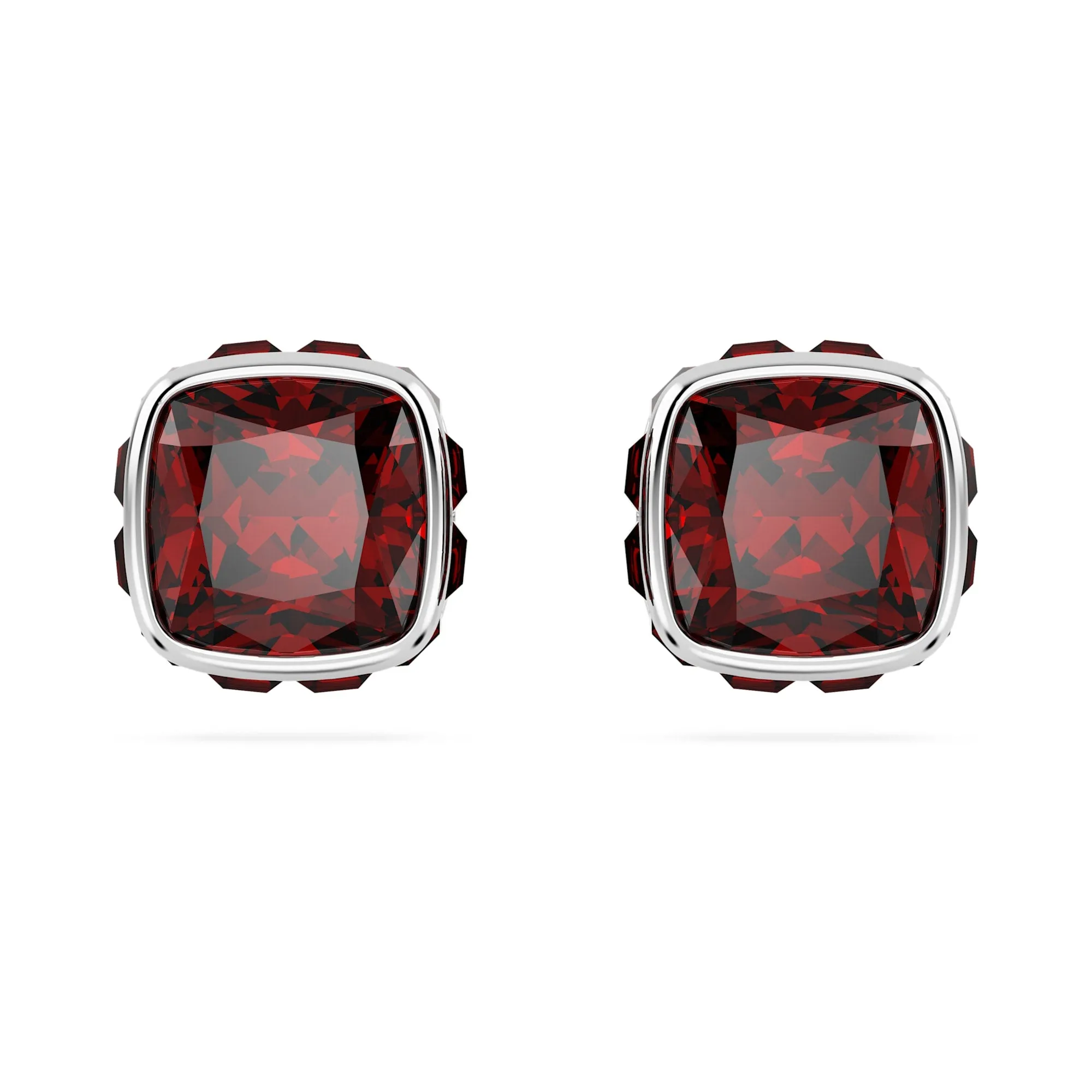 ORECCHINI A LOBO SWAROVSKI BIRTHSTONE TAGLIO SQUADRATO, GENNAIO, ROSSI, PLACCATO RODIO - 5660798