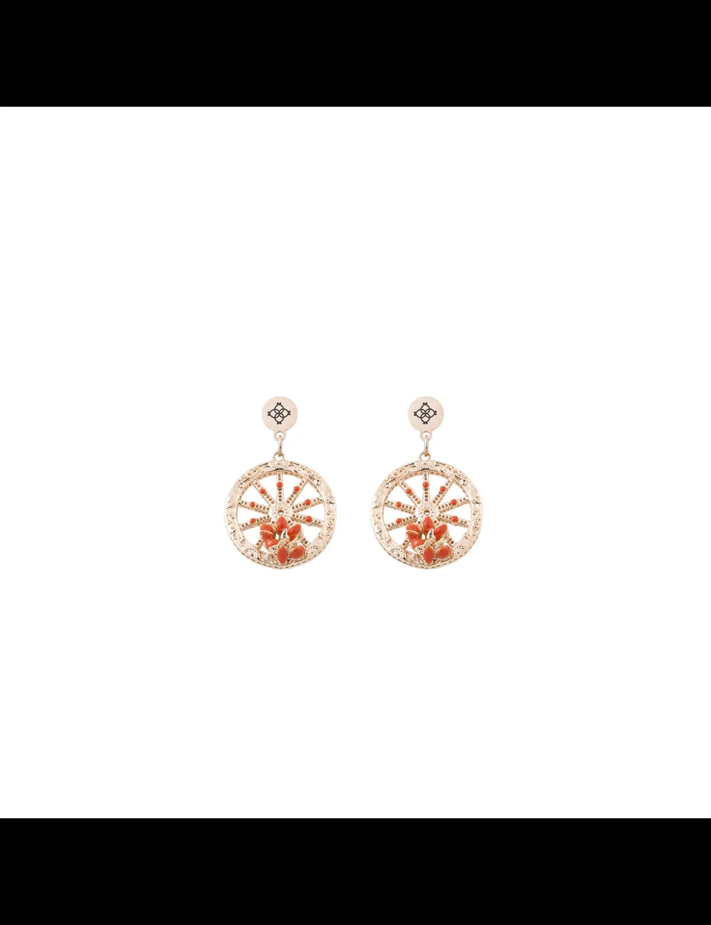 ORECCHINI CAMURRÌA A ROTA PVD ORO ROSA CON RUOTA E SMALTO ARANCIONE - CJ.OR15F.11R