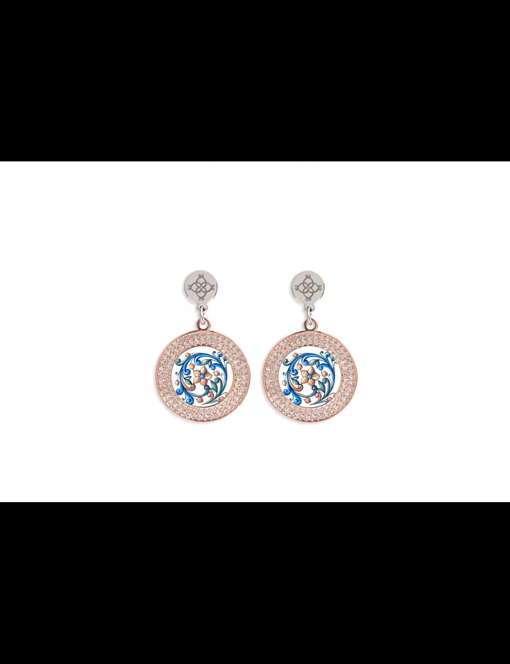 ORECCHINI CAMURRÌA A MAIOLICA PENDENTI CERCHIO PVD ORO ROSA CON STAMPA MAIOLICA - CJ.OR07S.1