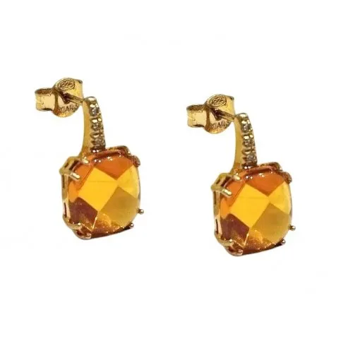 ORECCHINI IN ARGENTO 925 DORATO CON PIETRA GIALLA E ZIRCONI BIANCHI TAGLIO BRILLANTE
