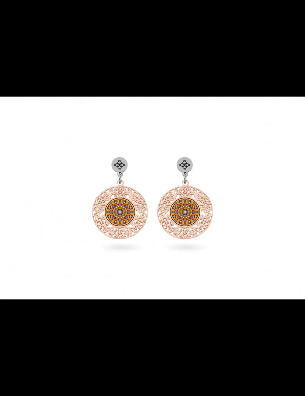 ORECCHINI CAMURRÌA SICILIA BEDDA PENDENTI IN ACCIAIO CON CERCHIO PVD ORO ROSA STAMPA SICILIANA - CJ.OR30S.6