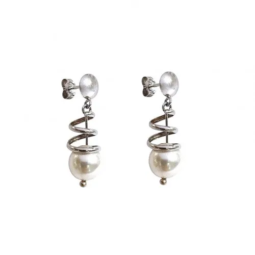 ORECCHINI PENDENTI IN ORO BIANCO 18 KT CON PERLE BIANCHE