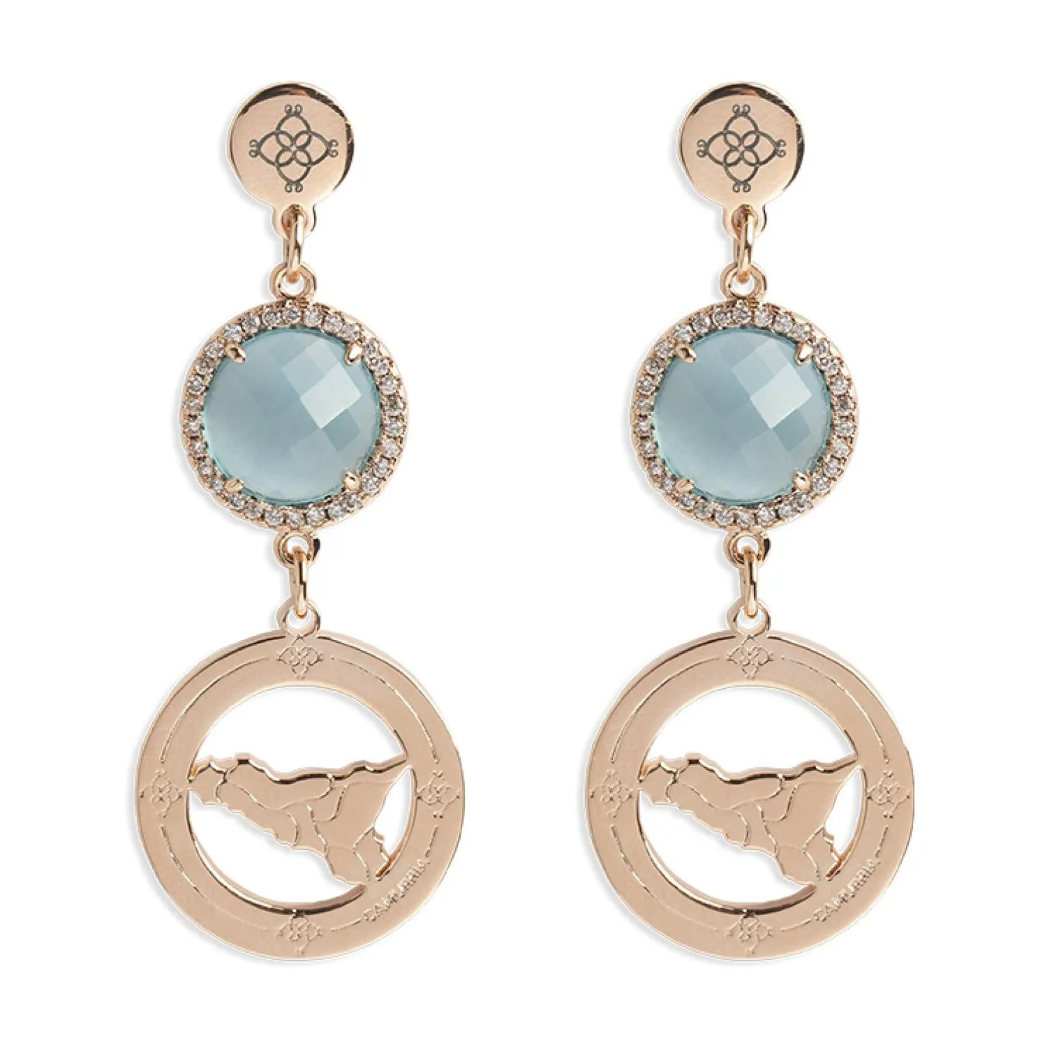 ORECCHINI CAMURRÌA A TRADIZIONE SICILIA BEDDA PENDENTI PVD ORO ROSA PIETRA AZZURRA E SICILIA - CJ.OR32T.4RA