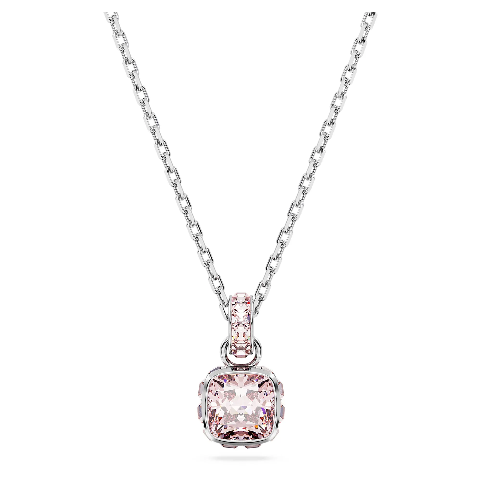 COLLANA SWAROVSKI BIRTHSTONE PENDENTE TAGLIO SQUADRATO, GIUGNO, ROSA, PLACCATO RODIO - 5652044