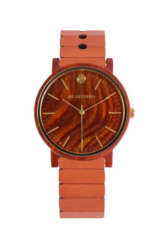 Ab Aeterno / Harmony / Soul 35 / orologio donna / quadrante sandalo rosso / cassa e bracciale legno